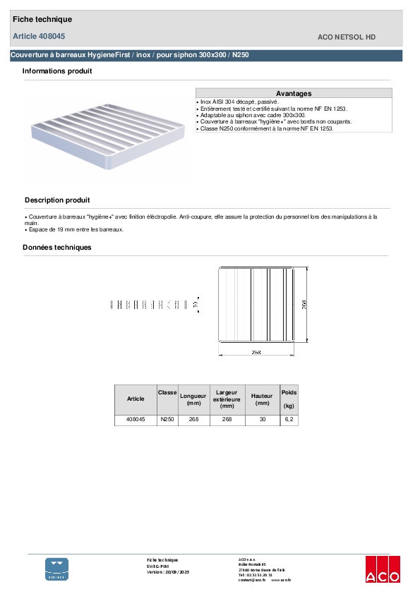 408045_GRILLE_BARREAUX_268_X_268_E30_BP30_-_N250_INOX_304_ELECTRO_-_SS_ANTIDERAPANT.pdf