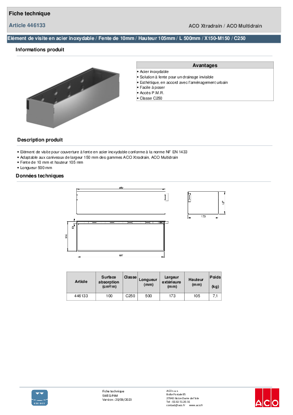 446133_ELEMENT_DE_VISITE_-_150_-_SIMPLE_FENTE_DE_10MM__LONGUEUR_500MM_-_HAUT_105MM_-_ACIER_INOX_-_C250.pdf